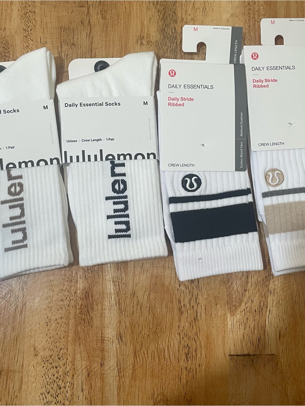 lululemon athletica White Crew Socks with Black and Tan Accents